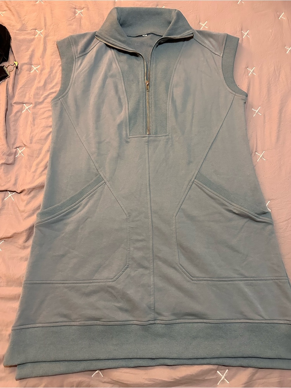 Amazon Sleeveless Mini Dress in Light Blue with Zip Neck